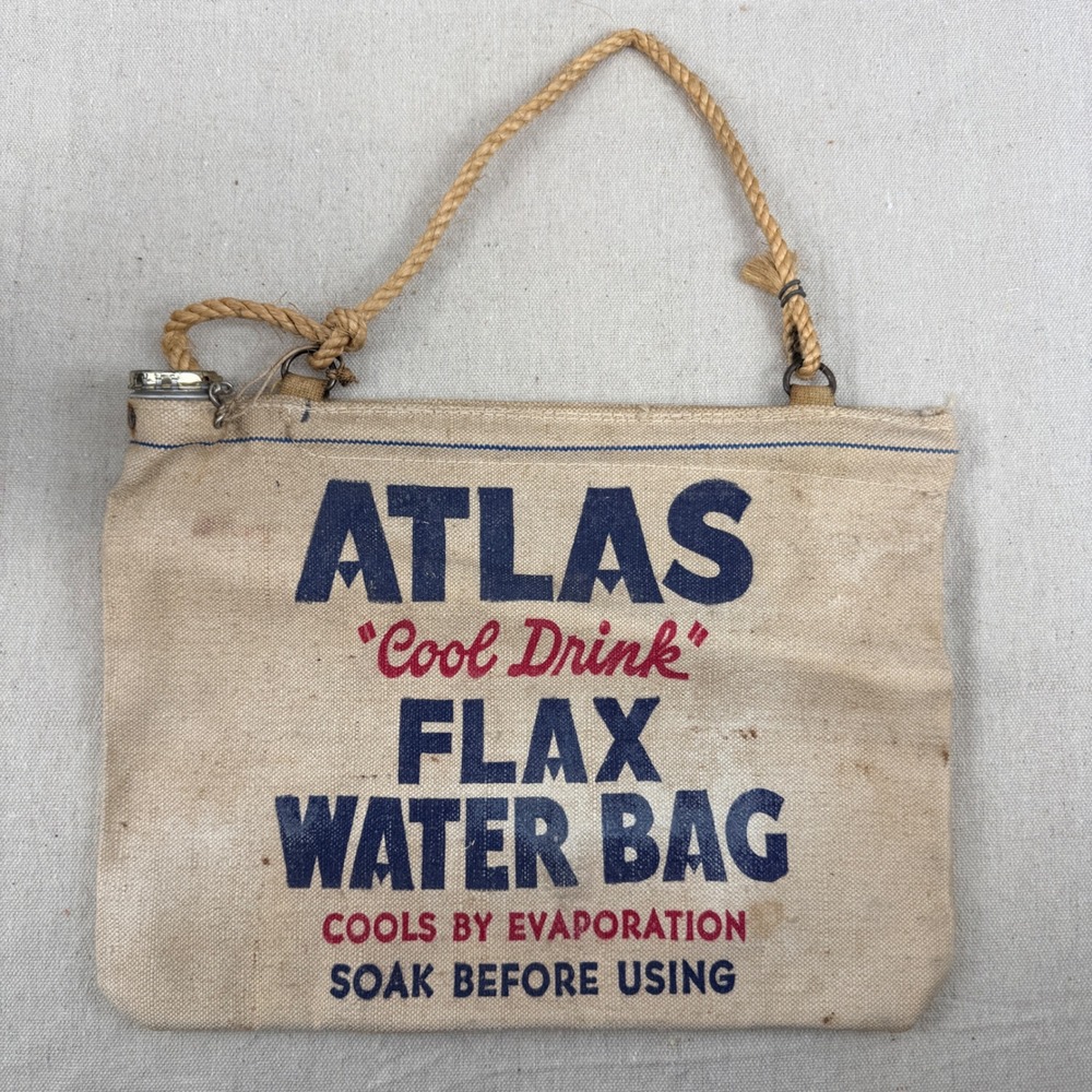 Vintage Atlas Cool Drink Flax Water Bag Canvas Desert Southwest Camping Decor